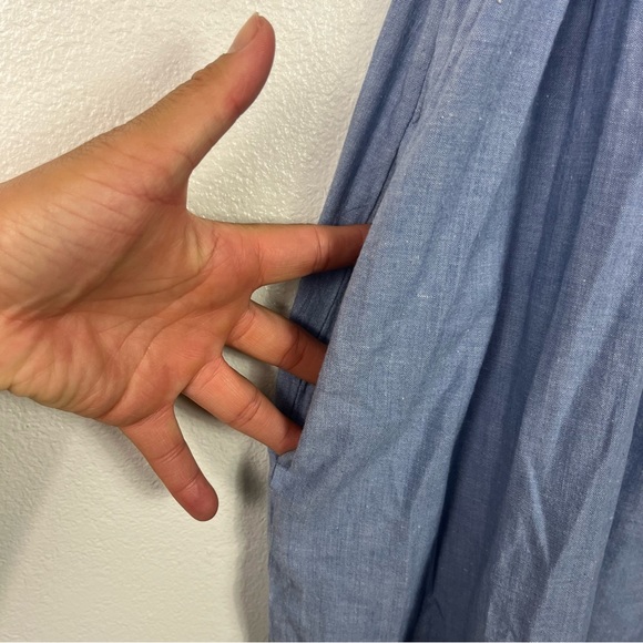 Blue chambray Lace crochet pearl floral patchwork vintage with pocket size large - Picture 5 of 10